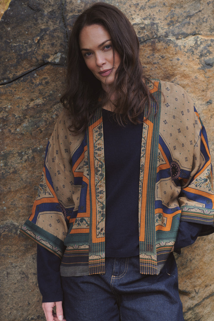 Fleur De Lys Sand Wool Kimono