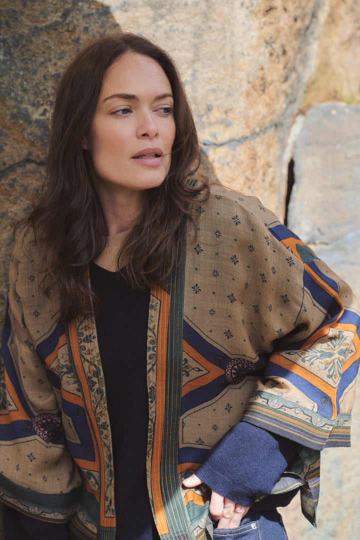 Fleur De Lys Sand Wool Kimono