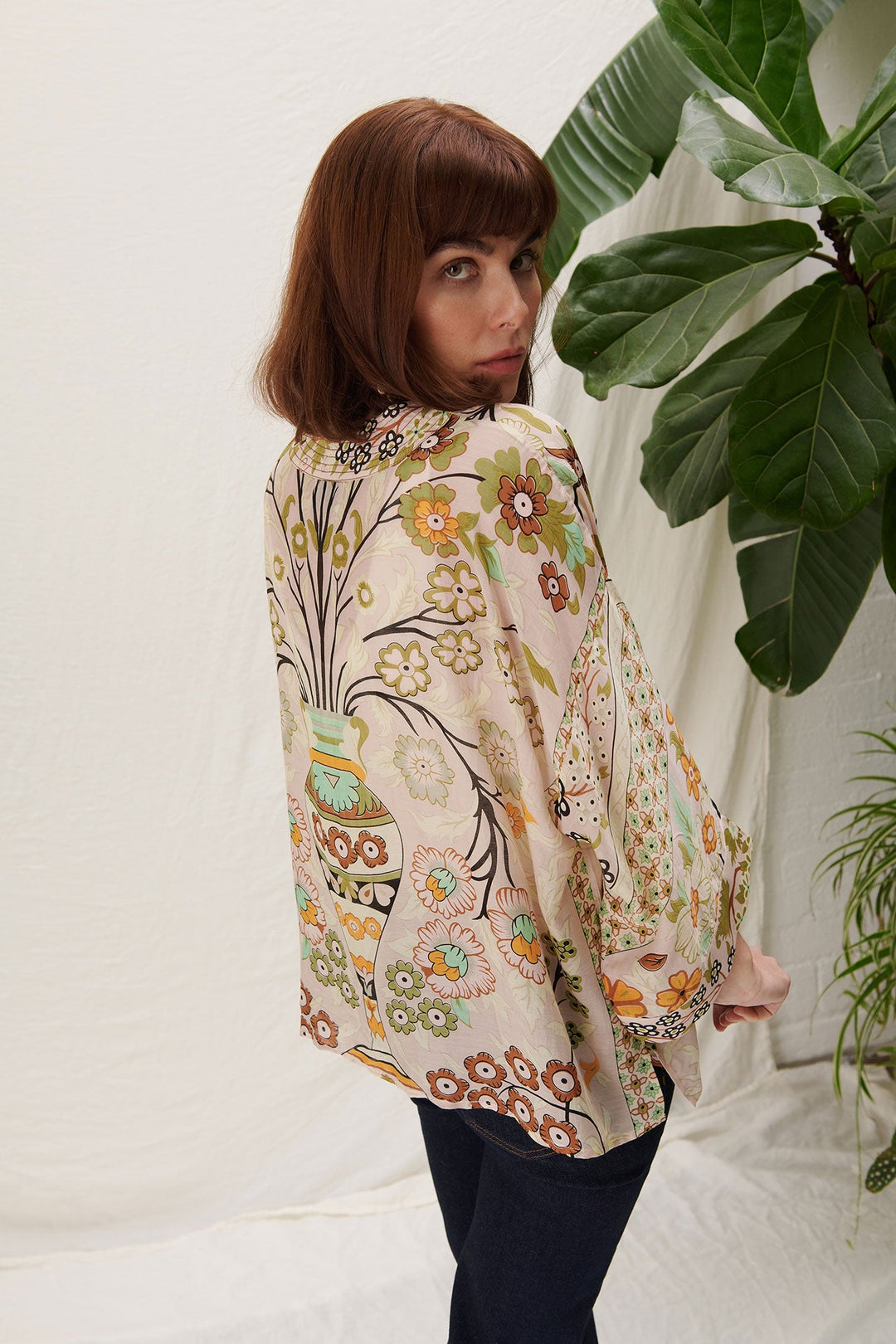soft pastel pink kimono by one hundred stars with floral print 