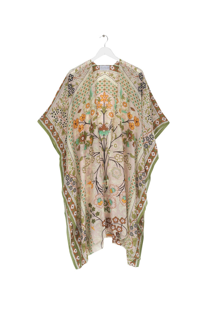 Women's lightweight throwover shawl in floral flower arch sage print by One Hundred Stars