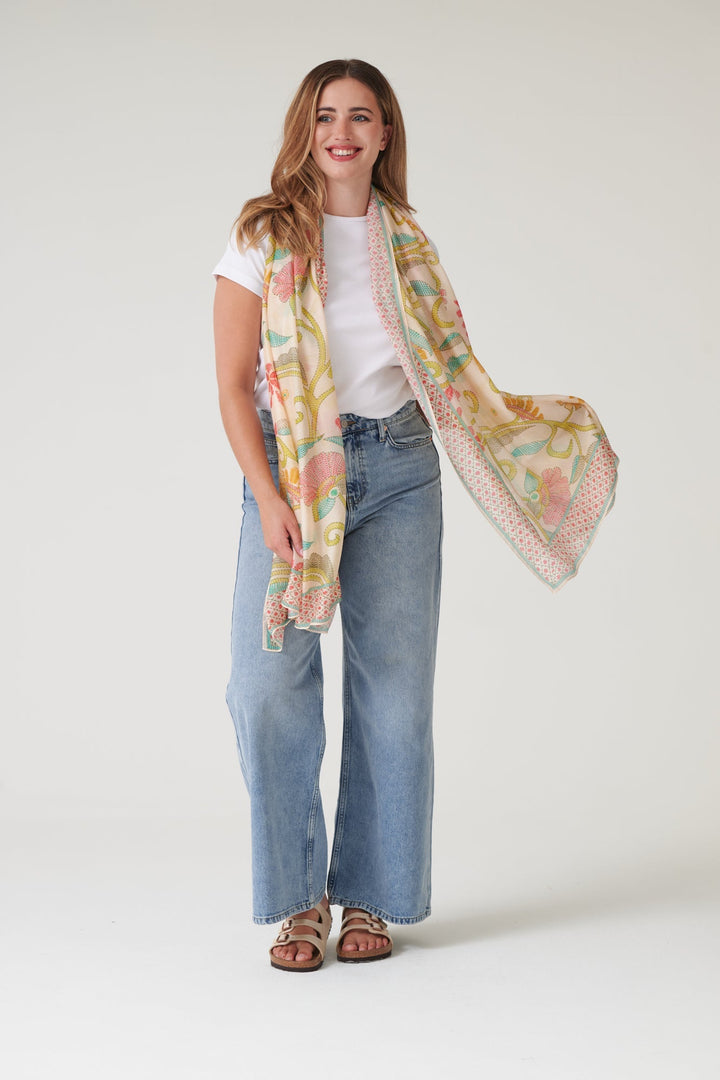 Giant Kantha Lime Scarf - One Hundred Stars