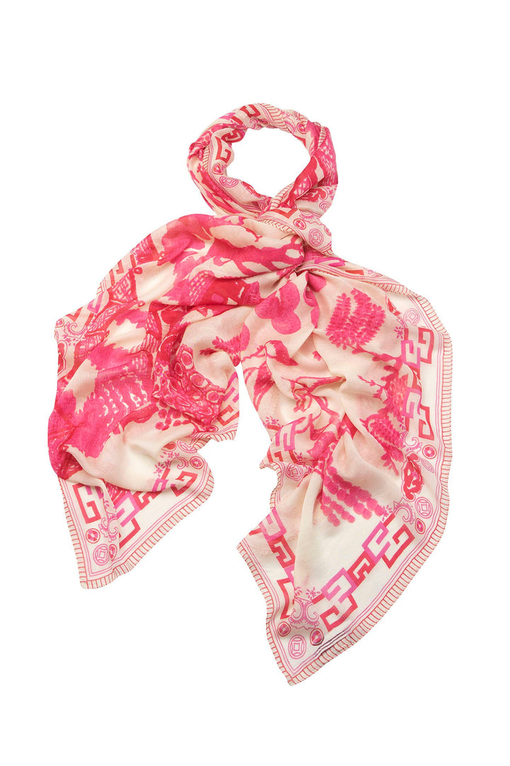 Women's accessories, gifts for her. Large scarf in pink and white giant willow print by One Hundred Stars