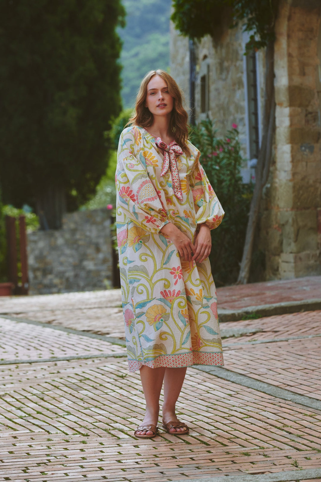 Giant Kantha Lime Tie Dress - One Hundred Stars