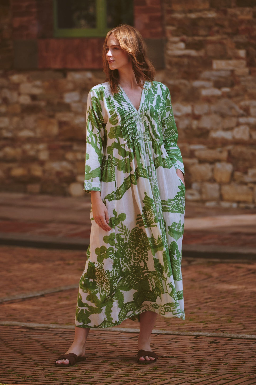 Giant Willow Green Pinch Pleat Dress One Hundred Stars USA Giant Willow Green Pinch Pleat Dress One Hundred Stars USA