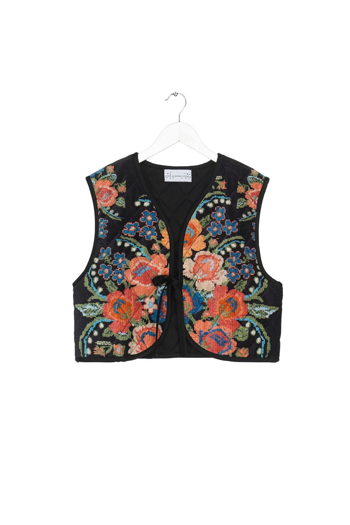 Woven Flower Black Gilet - One Hundred Stars