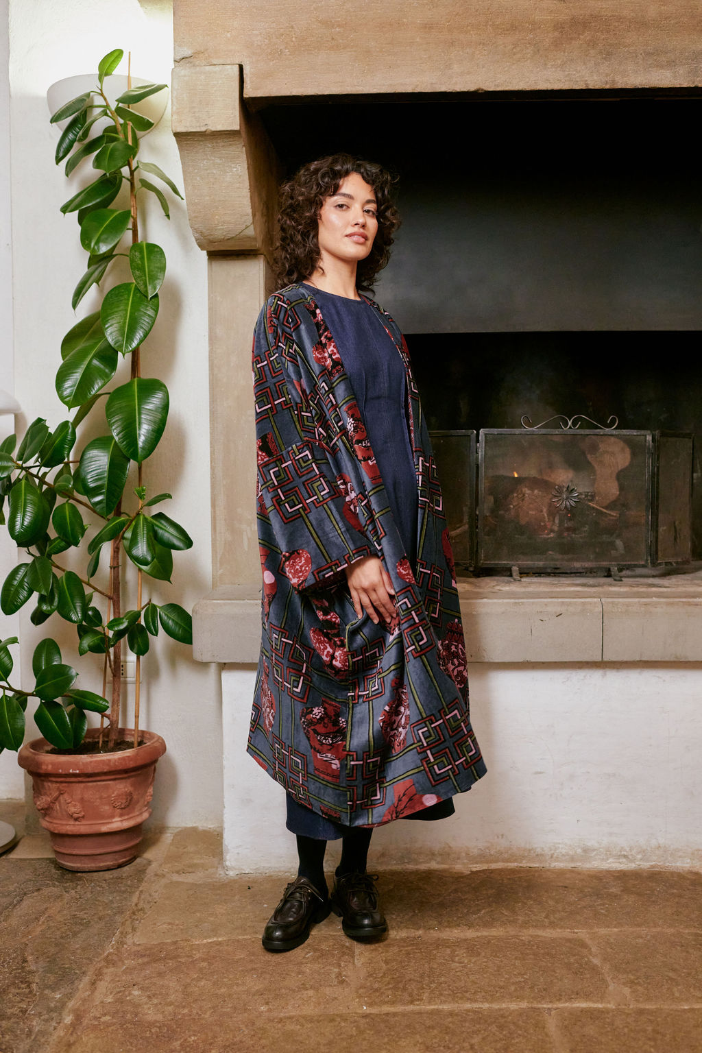 Ginger Jar Grey Velvet Grande Kimono