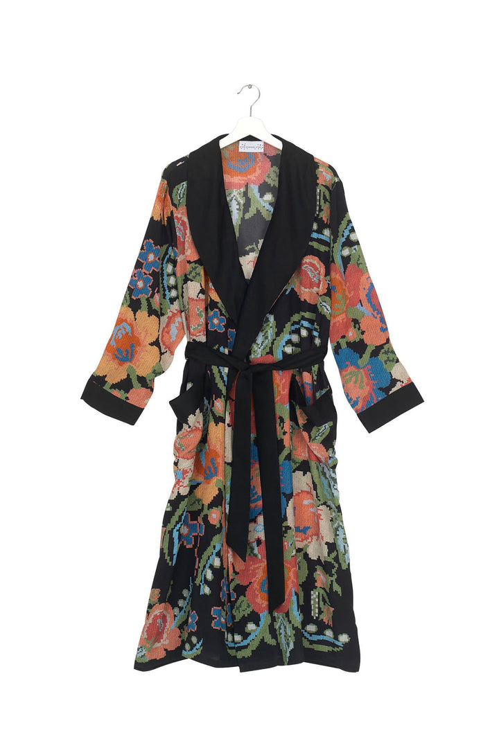 Woven Flower Black Crepe Gown