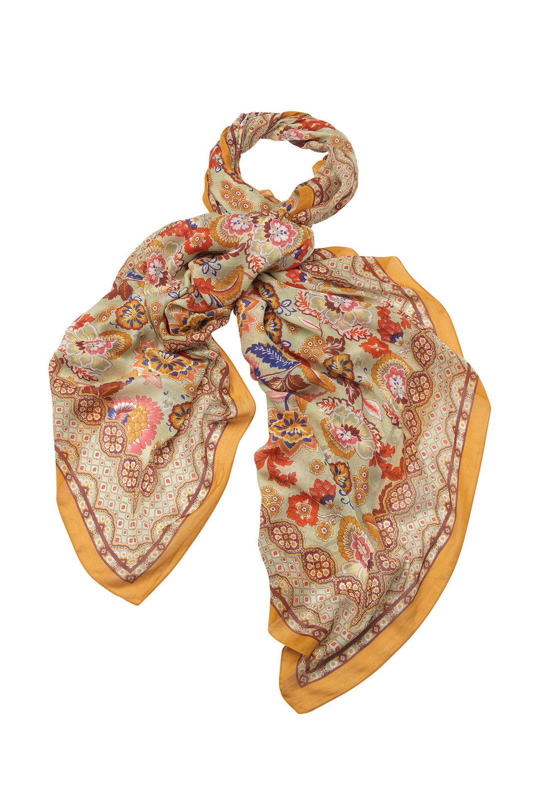 Women's accessories, gifts for her. Large scarf  in taupe with Indian flower floral print by One Hundred Stars 