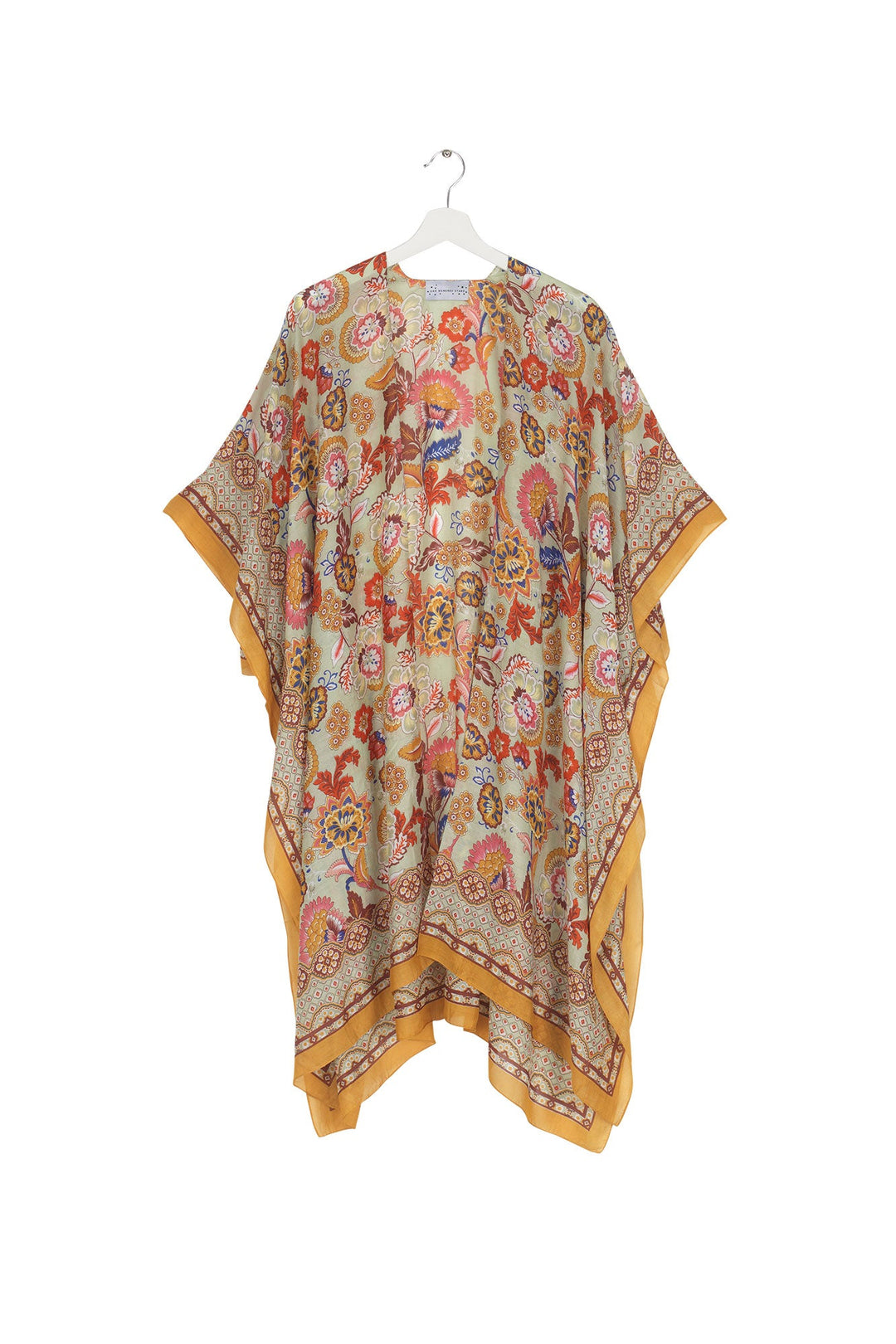 Women's lightweight throwover shawl  in taupe with Indian flower floral print by One Hundred Stars 