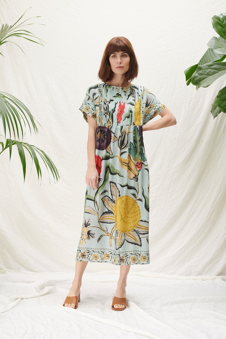 summer pleated smock dress midi by one hundred stars blue 