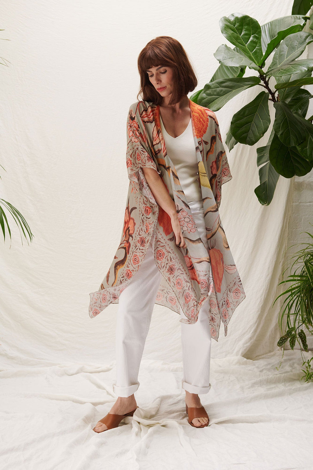 one hundred stars orange floral boho sustainable fabric wrap 