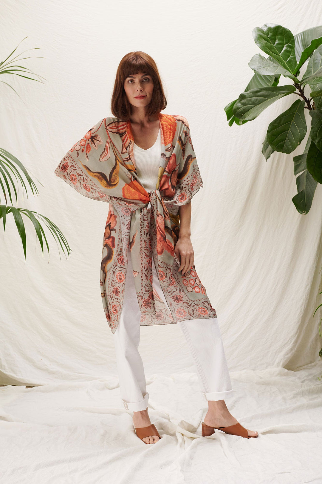 orange floral pinted sustainable and ethical womens throwover 