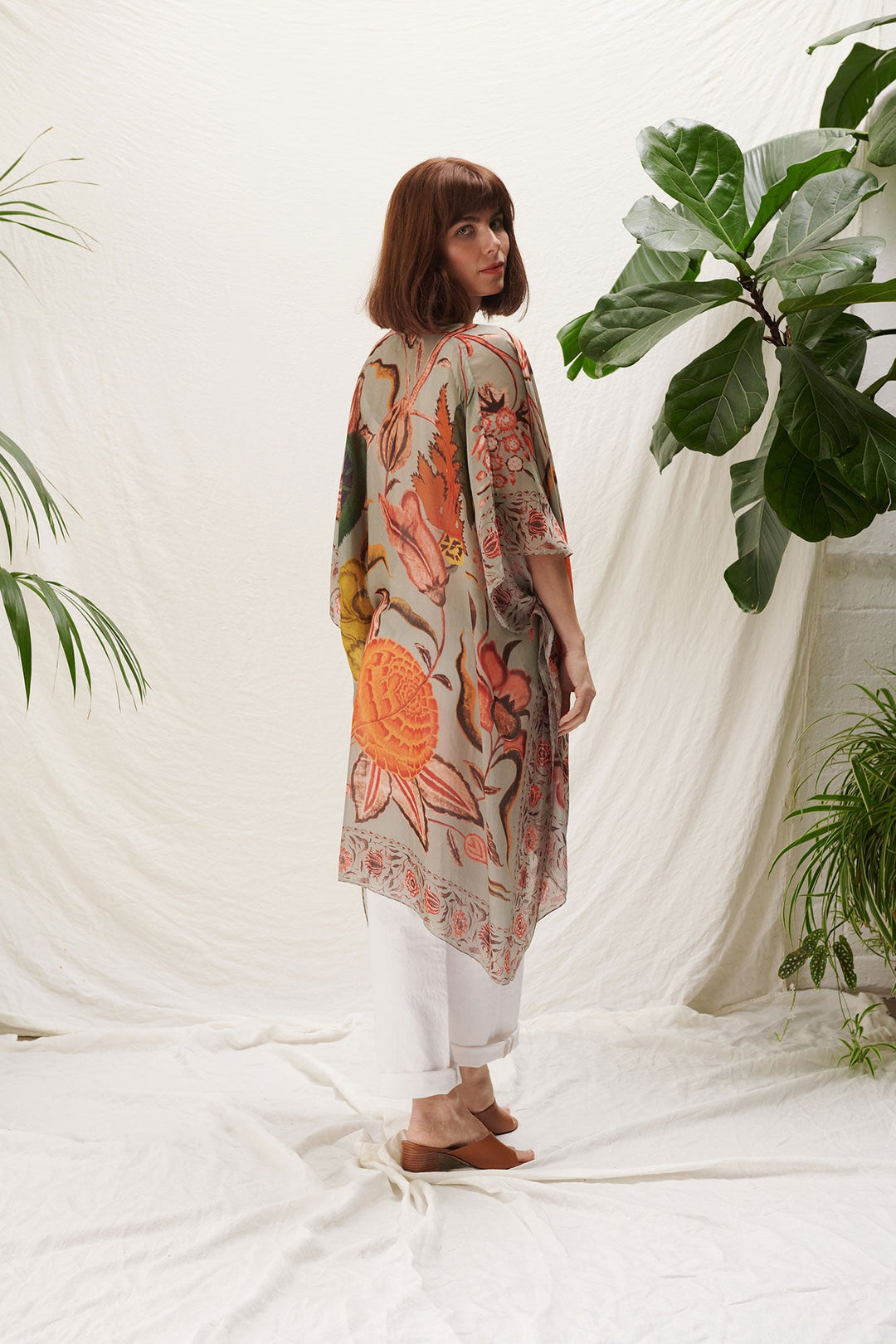 boho floral in orange and grey summer light wight cover up by one hundred stars