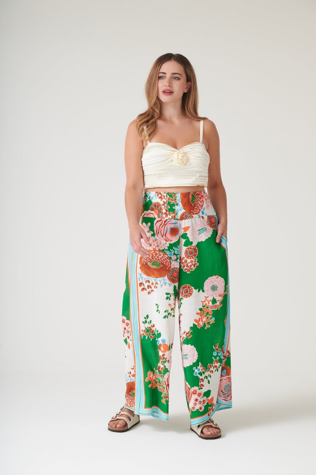 Kitsch Bouquet Green Palazzo Pants - One Hundred Stars