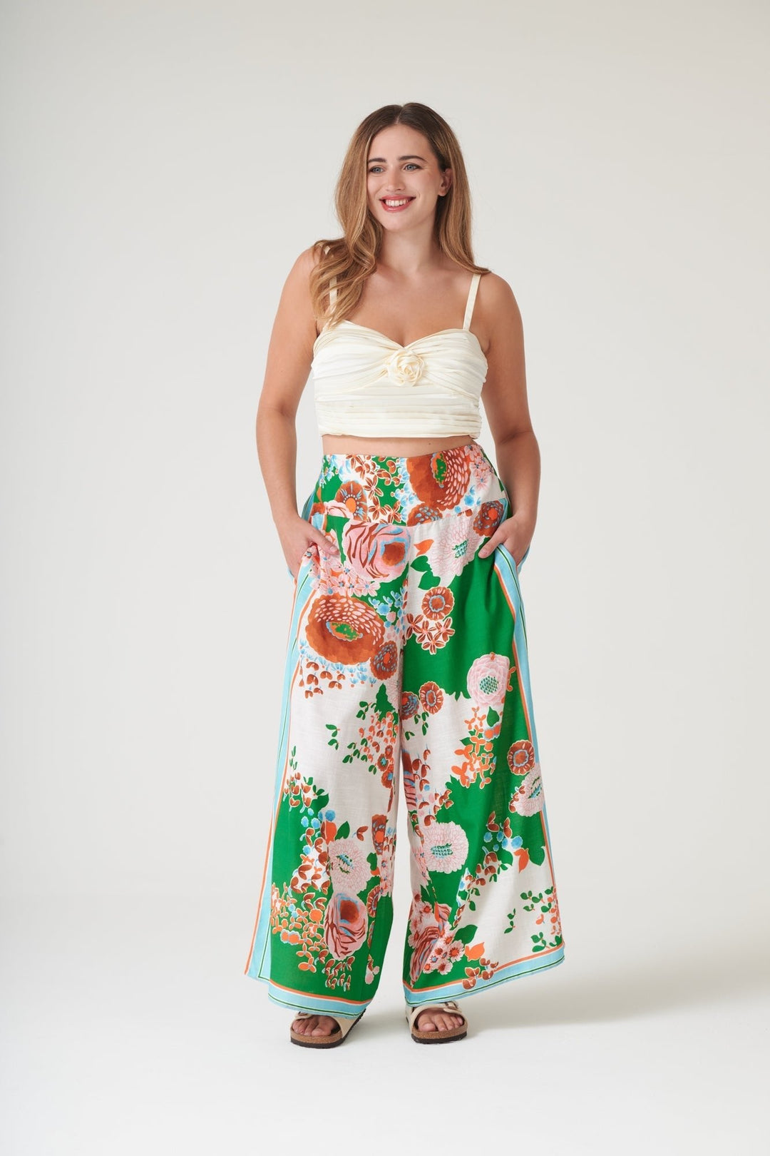 Kitsch Bouquet Green Palazzo Pants - One Hundred Stars