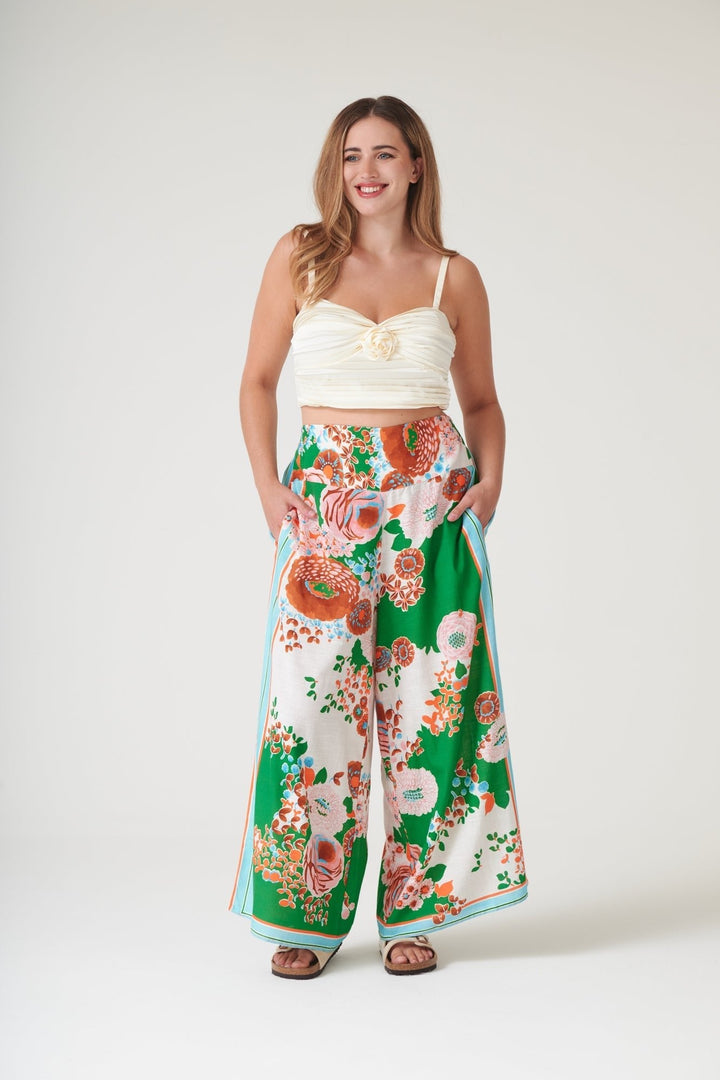 Kitsch Bouquet Green Palazzo Pants - One Hundred Stars