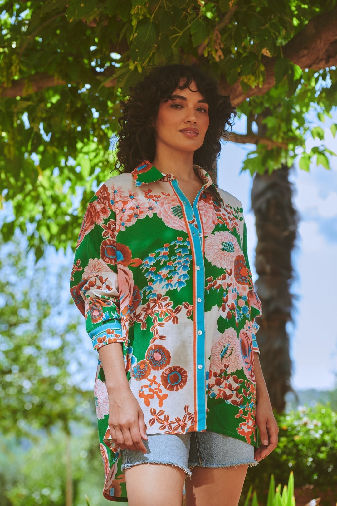 Kitsch Bouquet Green Oversized Shirt - One Hundred Stars