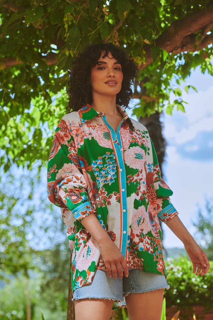 Kitsch Bouquet Green Oversized Shirt - One Hundred Stars