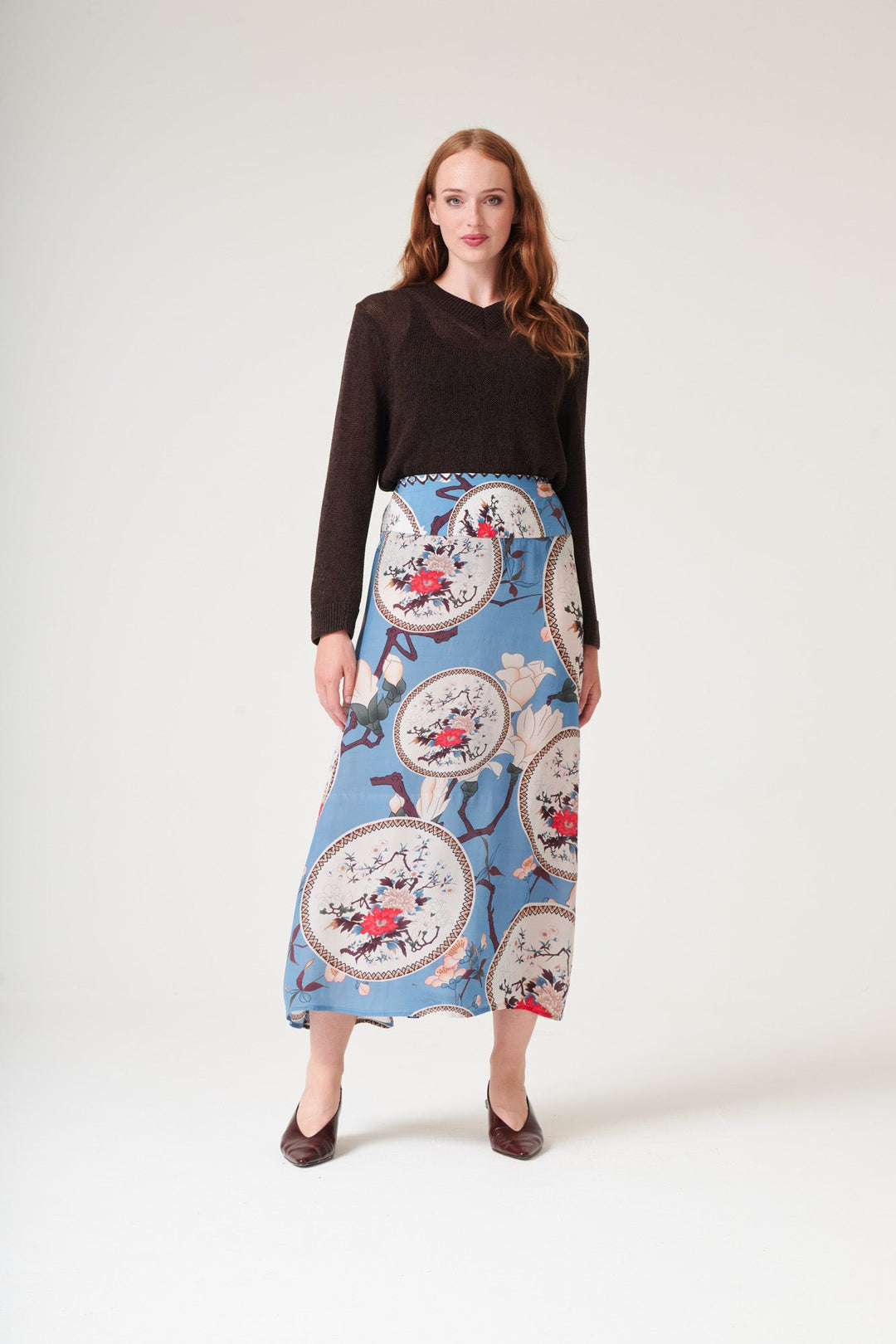 Magnolia Plates Blue A-line Maxi Skirt