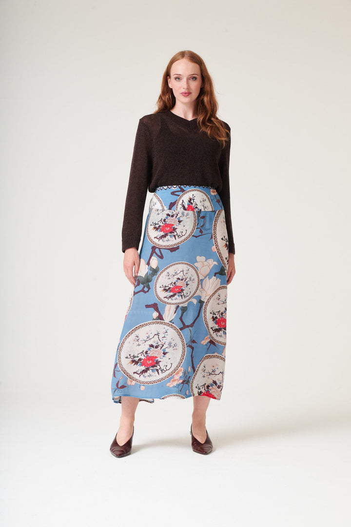 Magnolia Plates Blue A-line Maxi Skirt