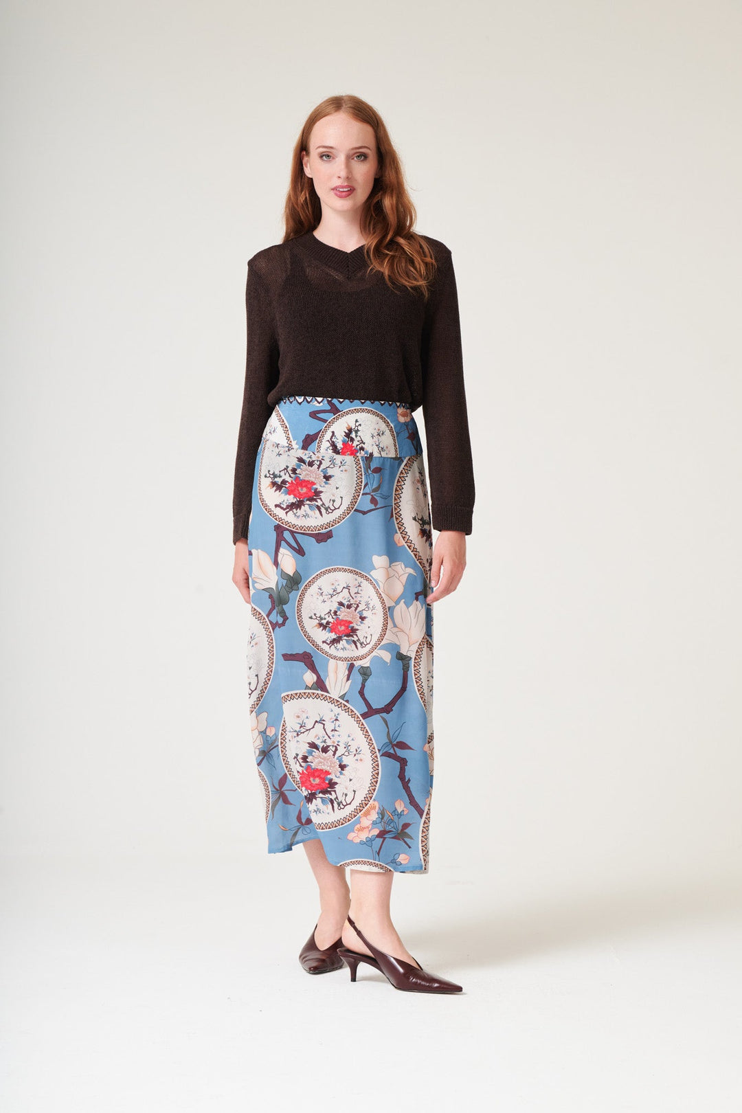 Magnolia Plates Blue A-line Maxi Skirt