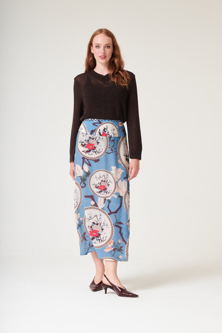 Magnolia Plates Blue A-line Maxi Skirt