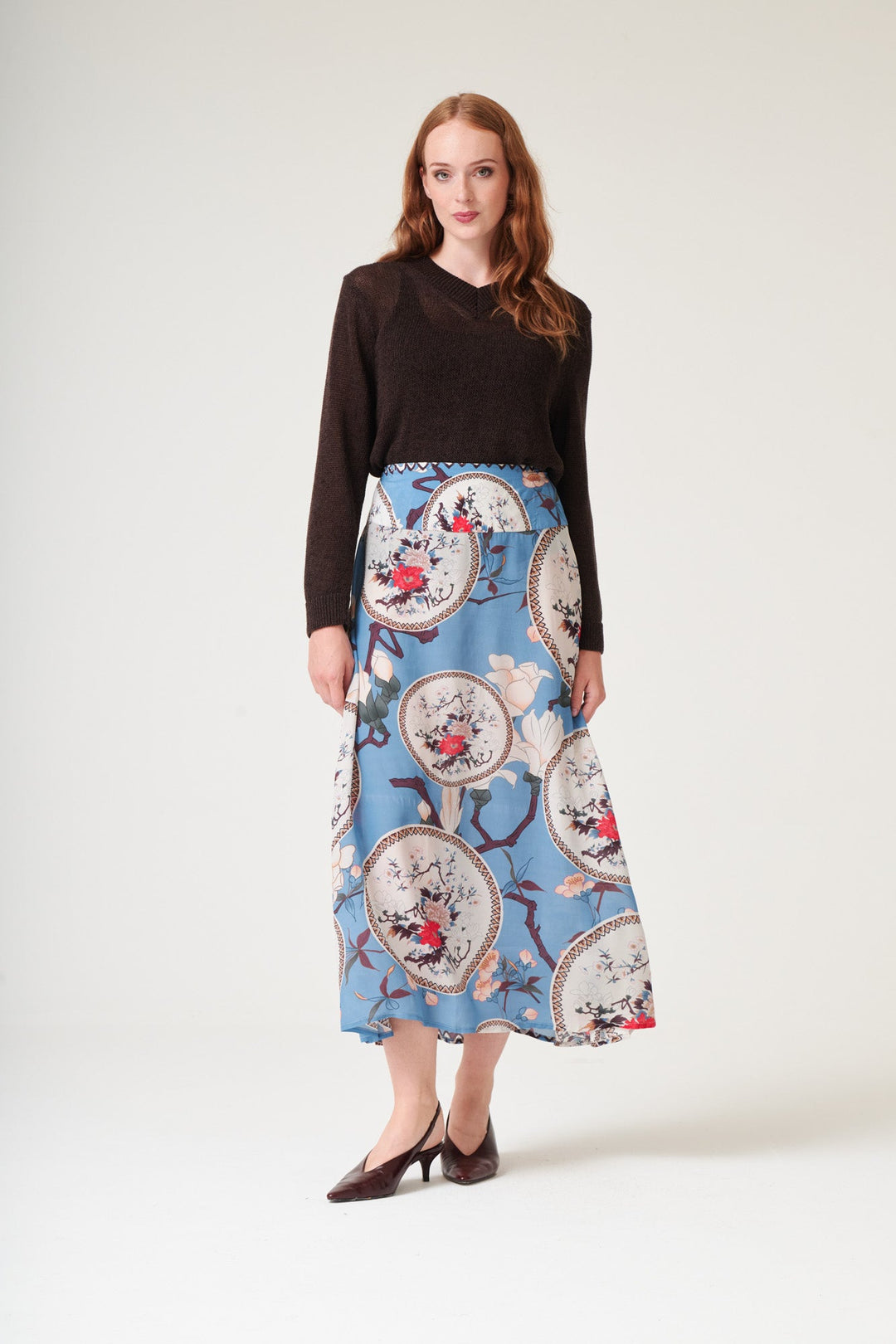 Magnolia Plates Blue A-line Maxi Skirt