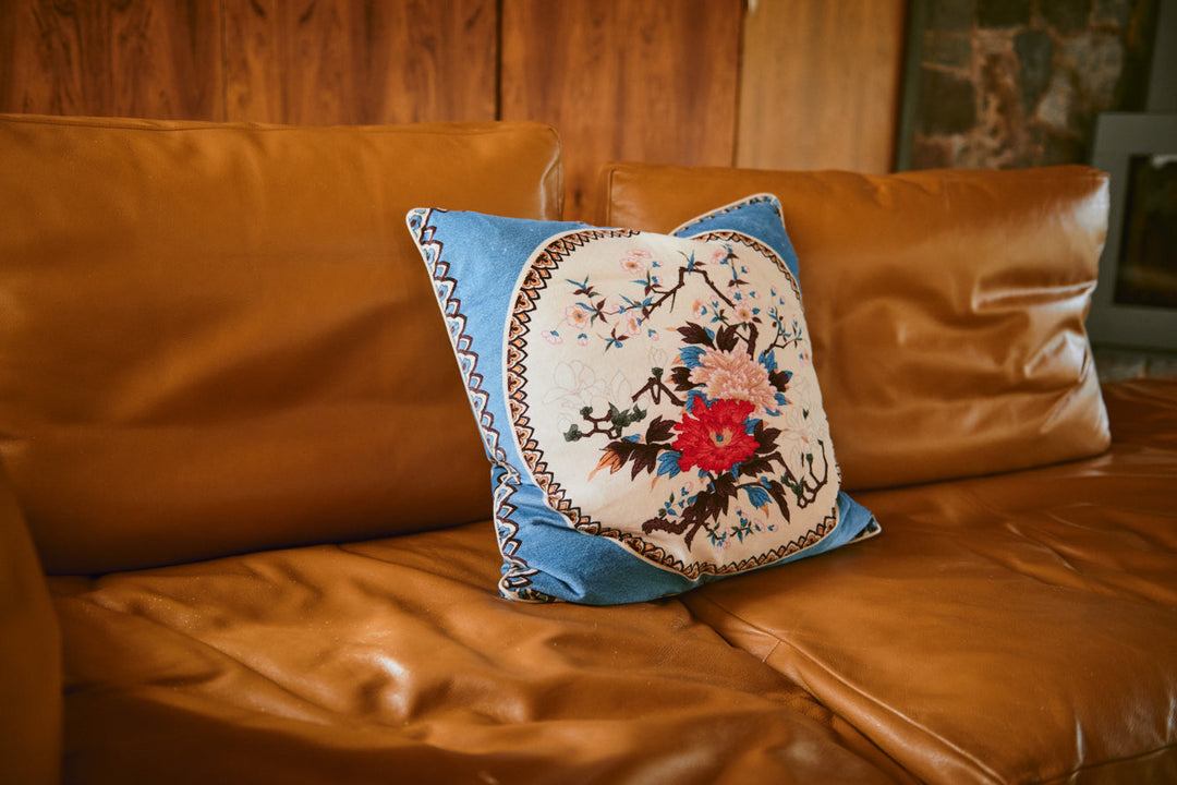Magnolia Plates Blue Cushion Cover