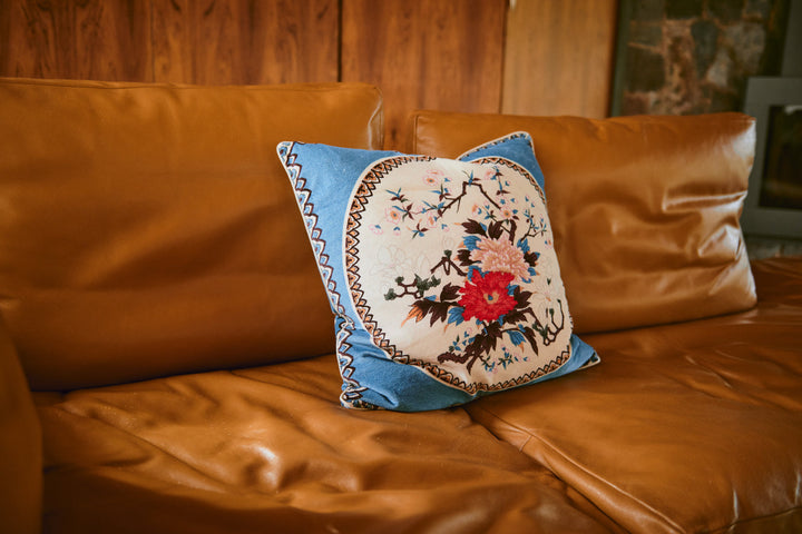 Magnolia Plates Blue Cushion Cover