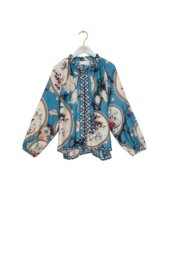 Magnolia Plates Blue PussyBow Blouse