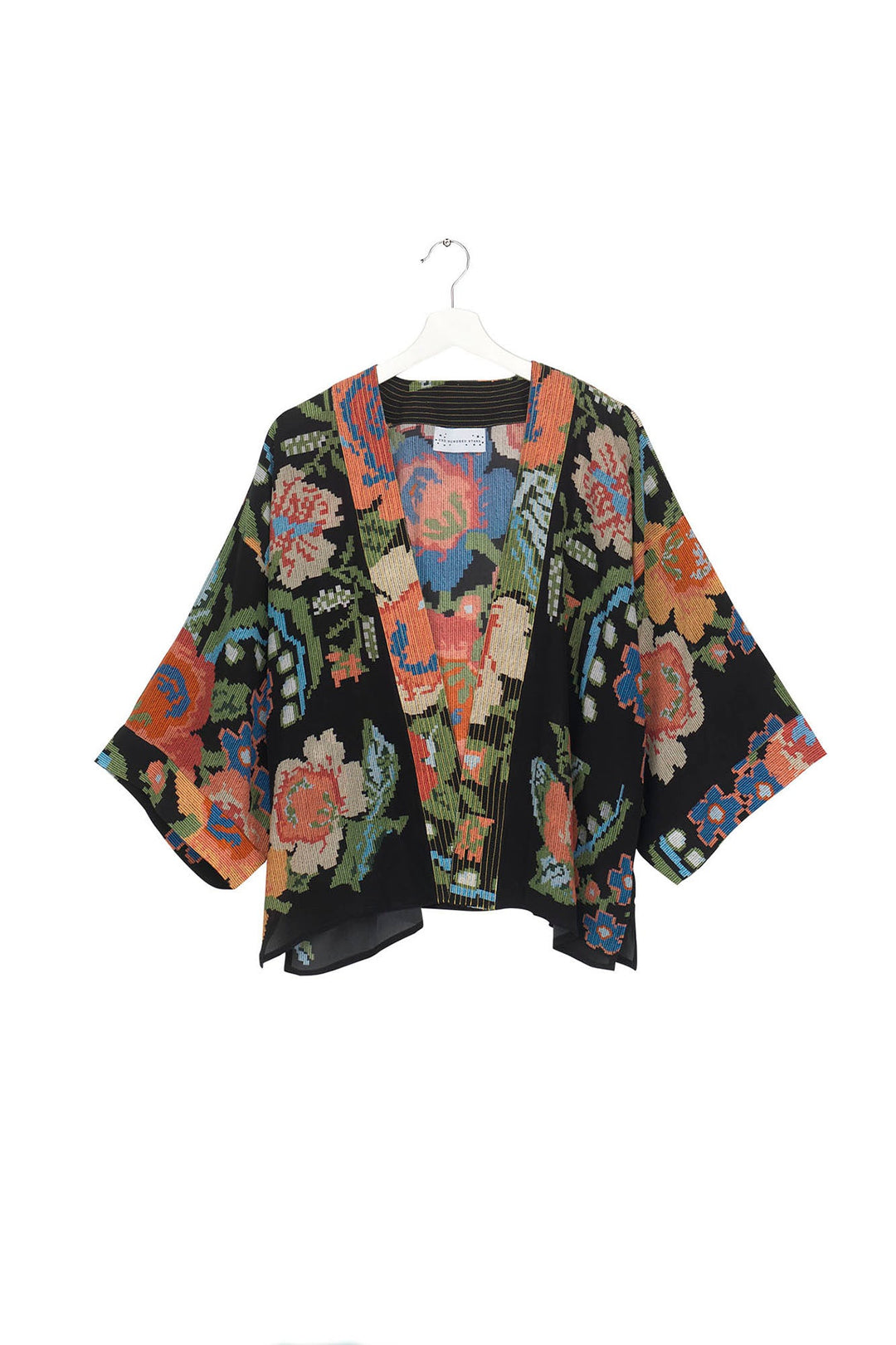 Woven Flower Black Crepe Kimono