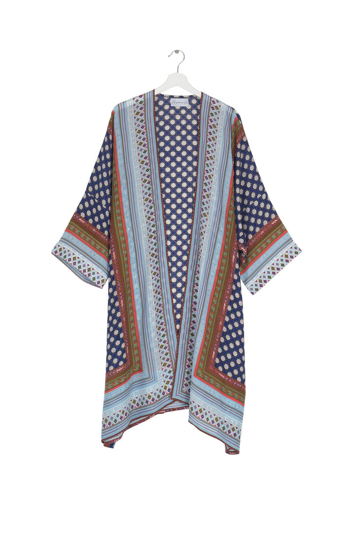 Women's long kimono in indigo with moorish print by One Hundred Stars