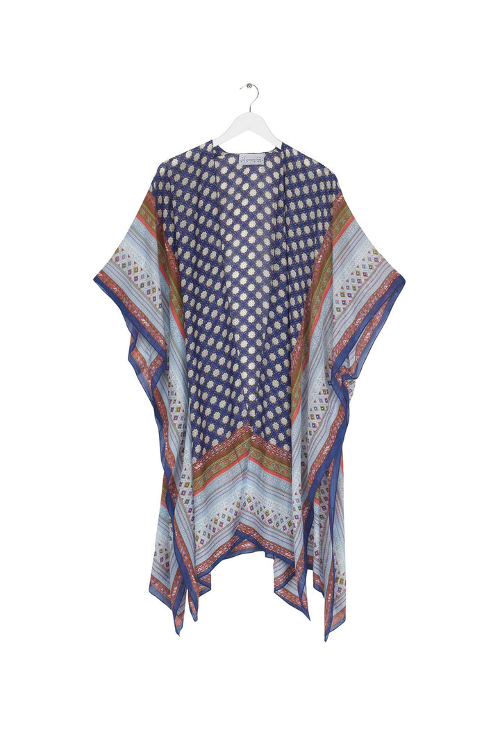 Women's lightweight throwover shawl in indigo with moorish print by One Hundred Stars