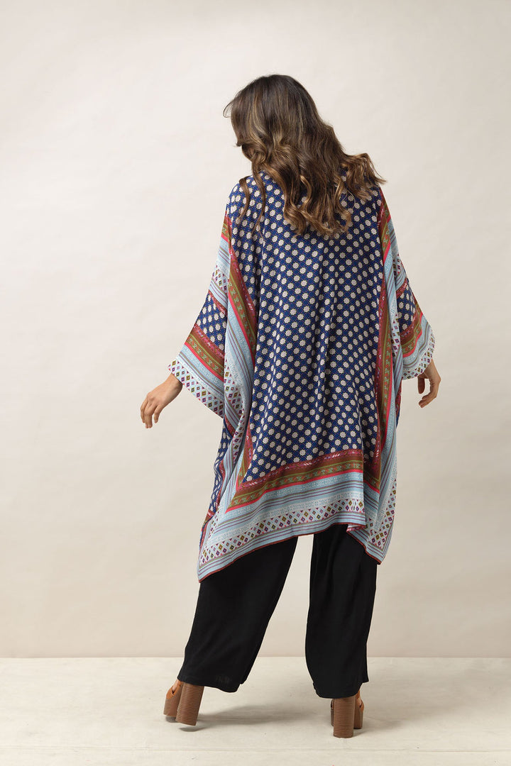 Women's long kimono in indigo with moorish print by One Hundred Stars