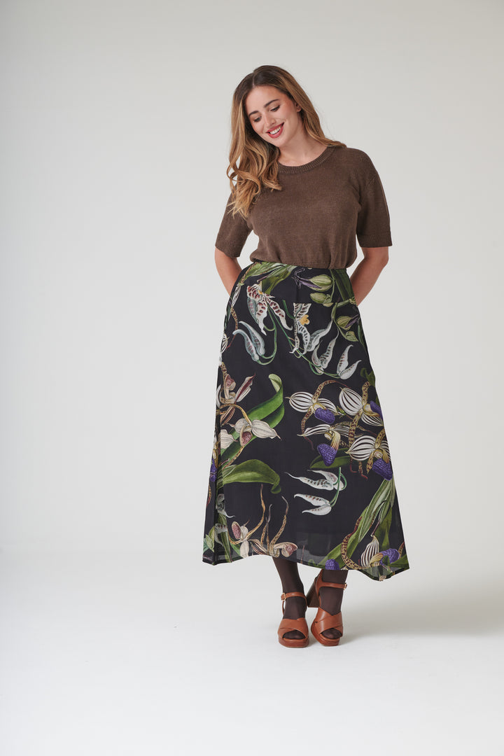Orchid Black A-line Maxi Skirt