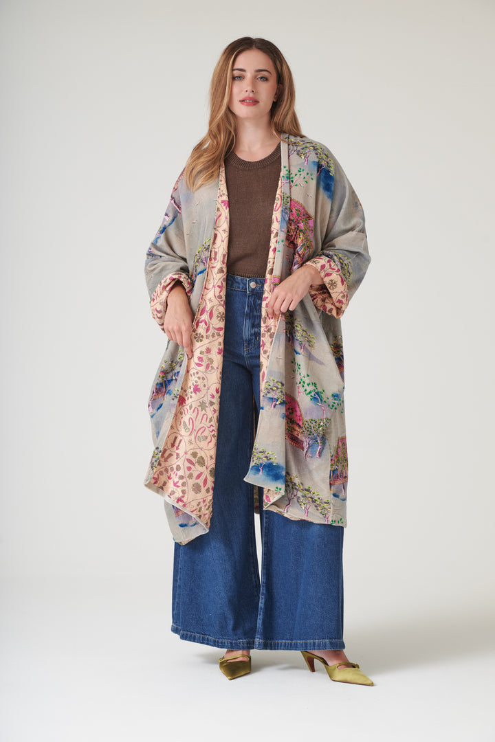 Oriental Landscape Grey Velvet Grande Kimono