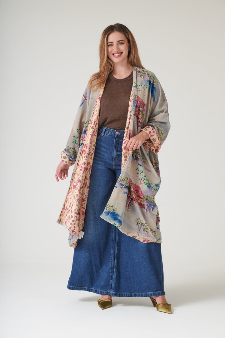 Oriental Landscape Grey Velvet Grande Kimono