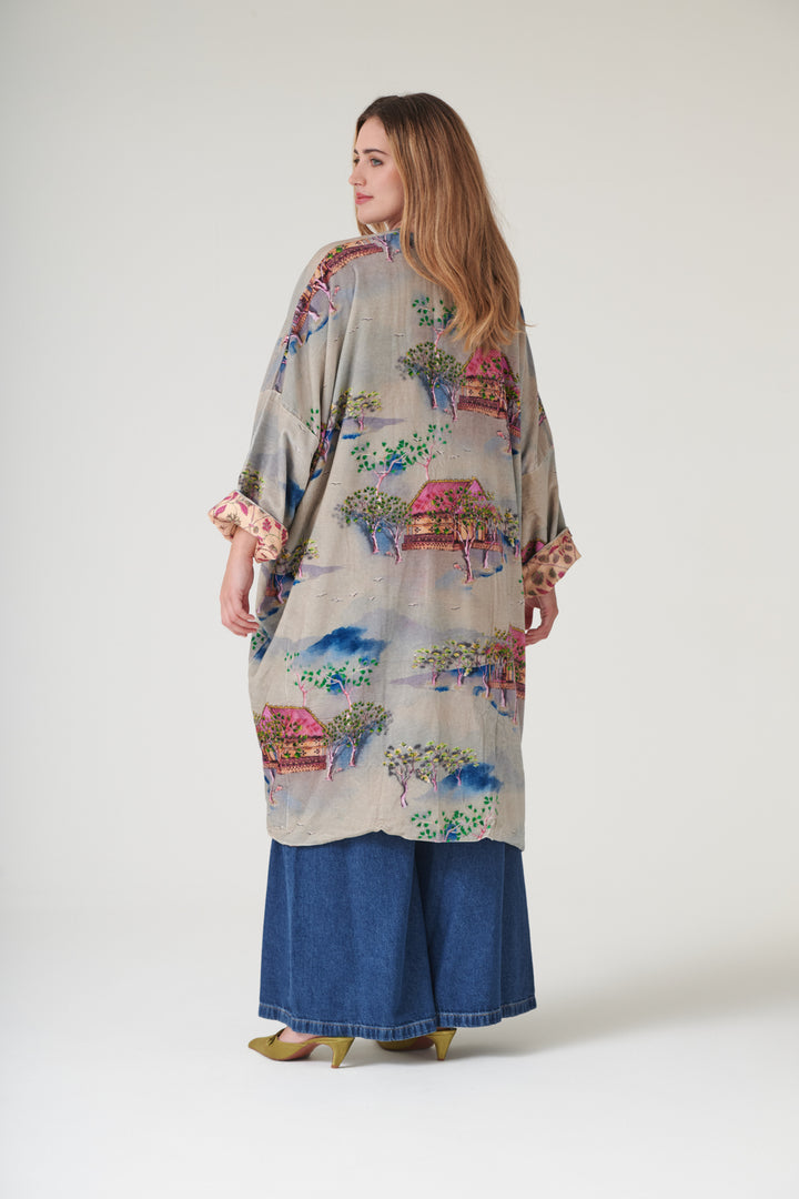 Oriental Landscape Grey Velvet Grande Kimono