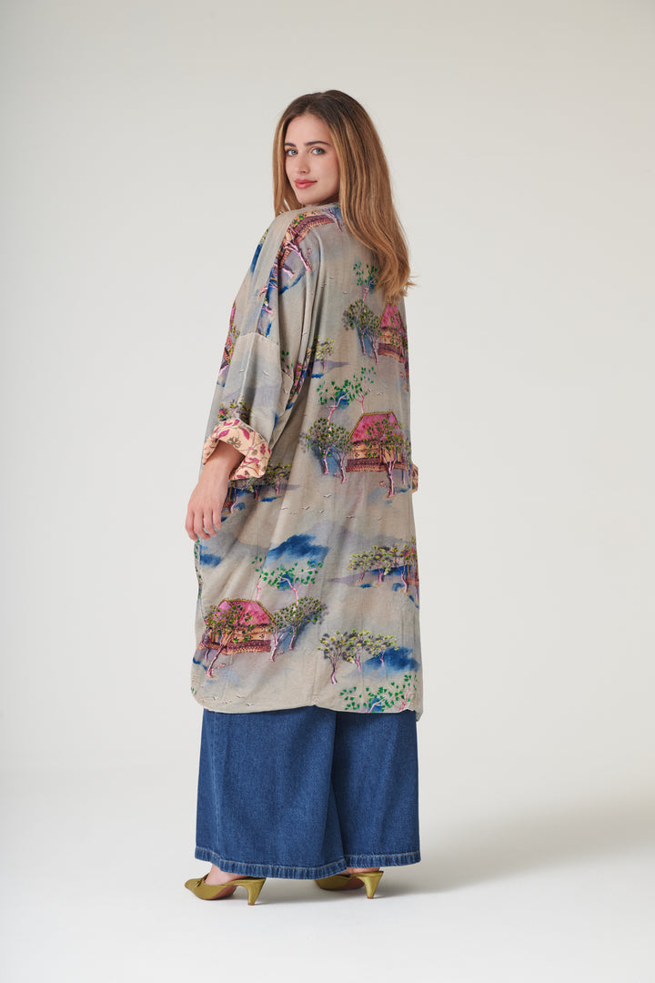 Oriental Landscape Grey Velvet Grande Kimono