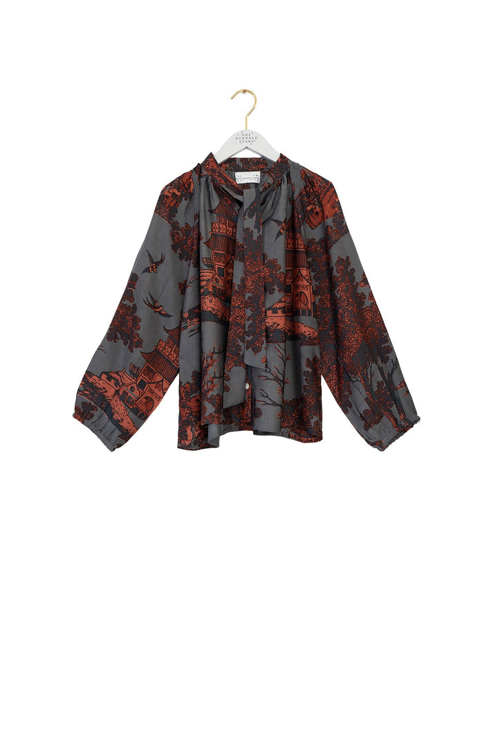 Pagoda Pewter PussyBow Blouse