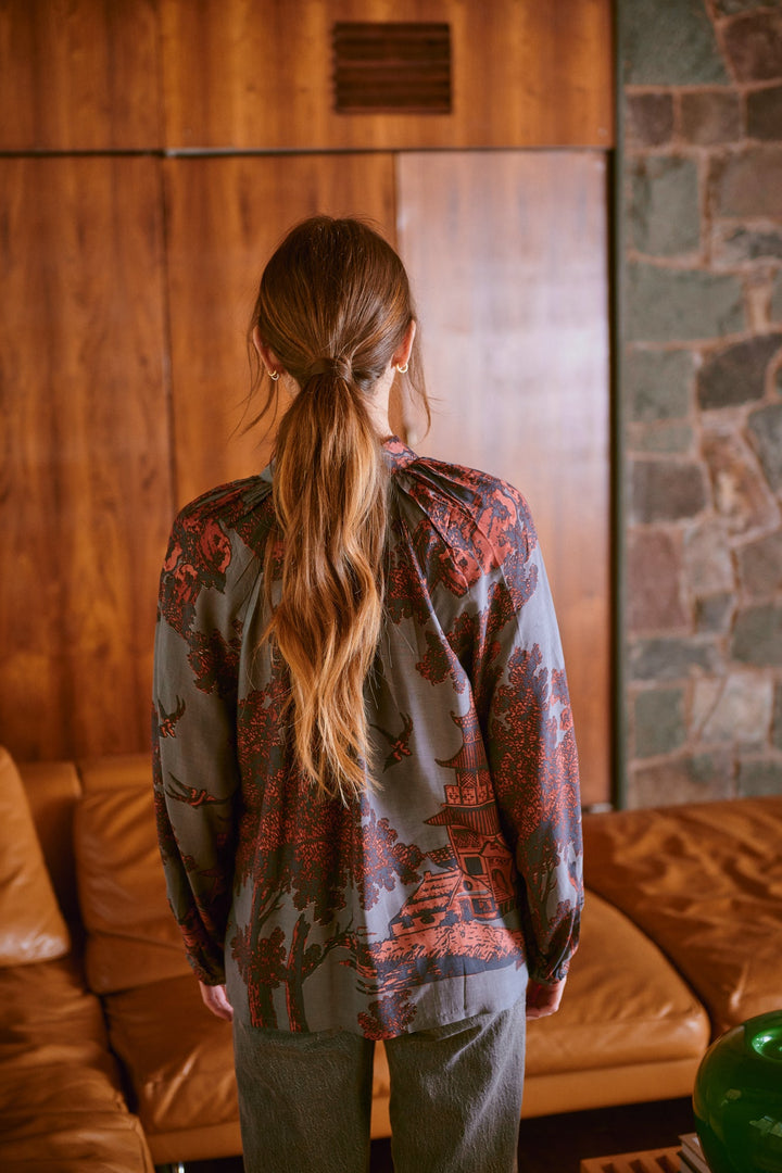 Pagoda Pewter PussyBow Blouse