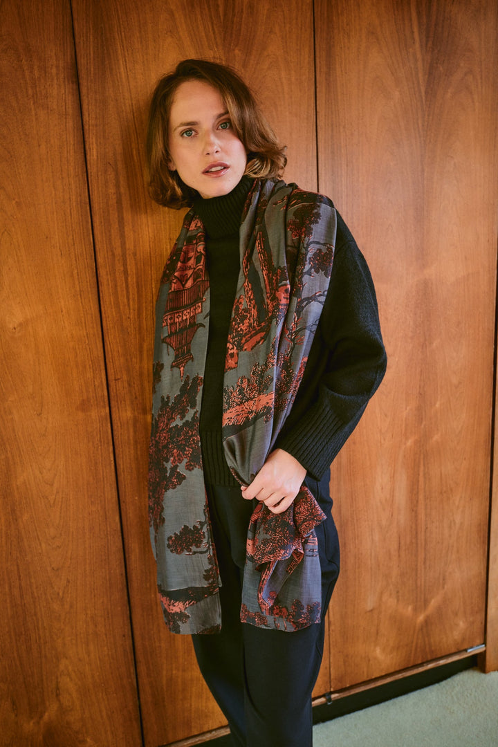 Pagoda Pewter Scarf