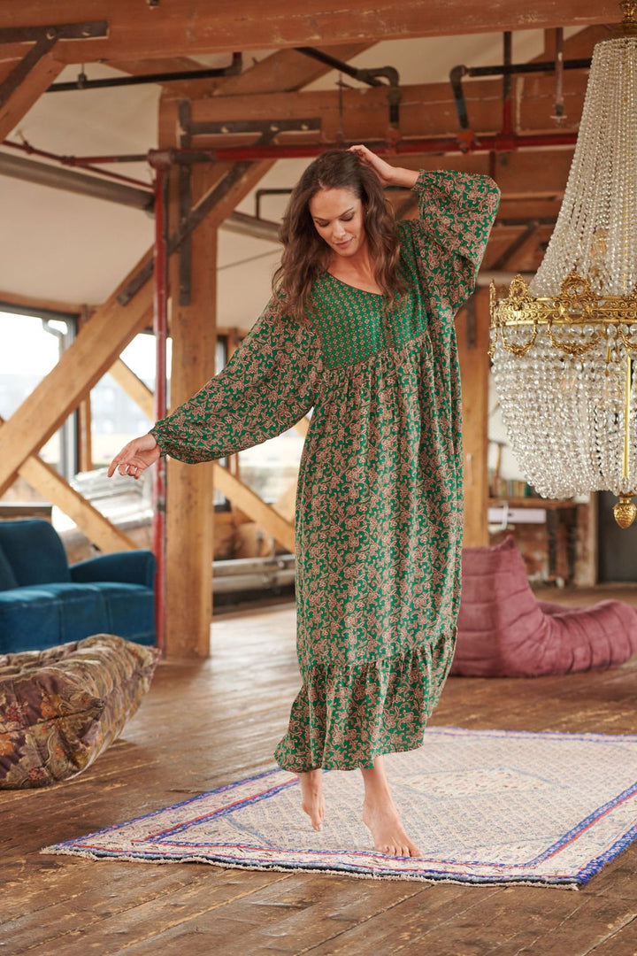 Floral Paisley Green Boho Dress - One Hundred Stars