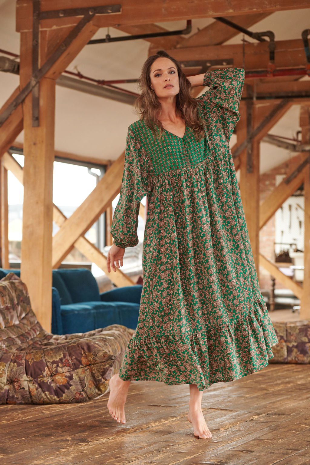 Floral Paisley Green Boho Dress - One Hundred Stars