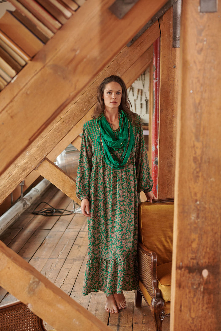 Floral Paisley Green Boho Dress