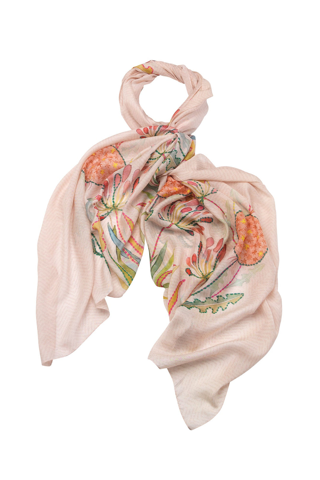Women's accessories, gifts for her. Large scarf in pink yellow orange pop flowers print by One Hundred Stars