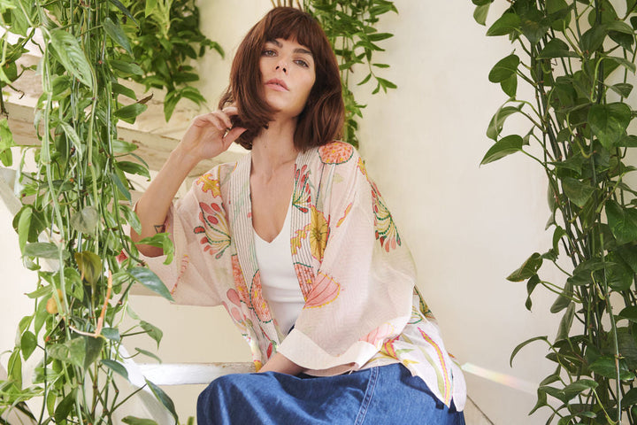 summery hand painted floral kimono by one hundred stars