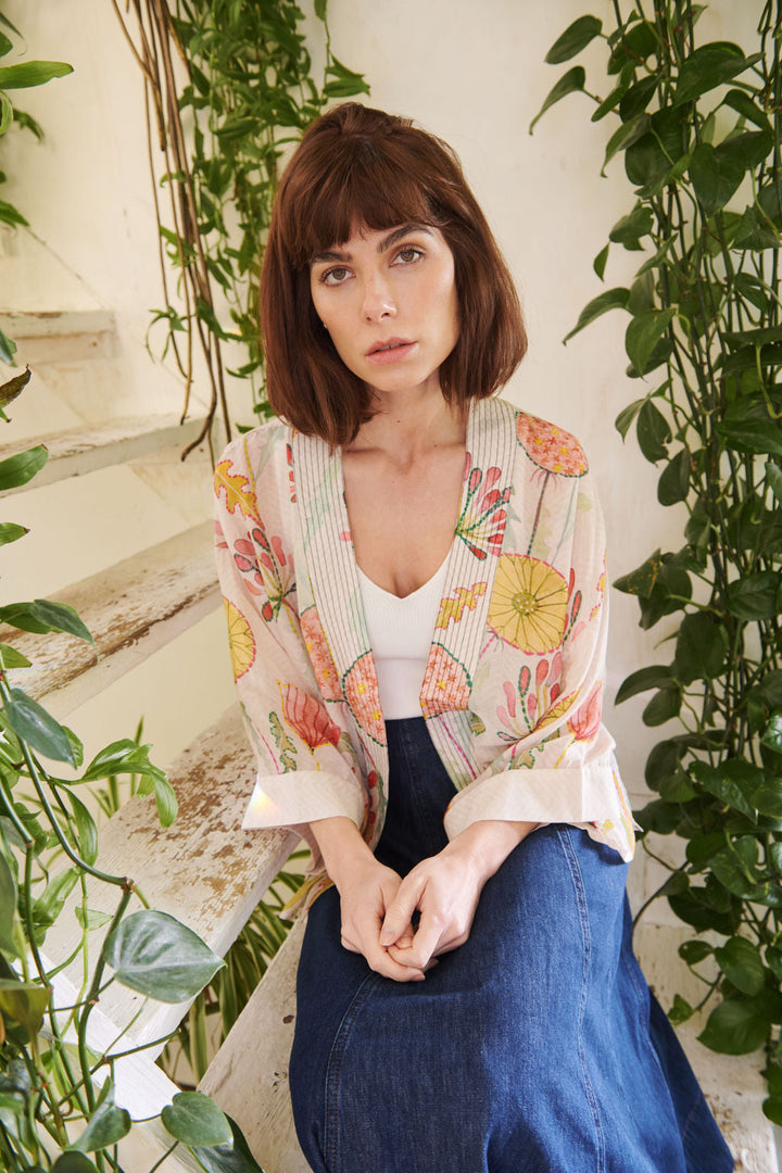 joyful hand painted floral printed kimono by one hundred stars