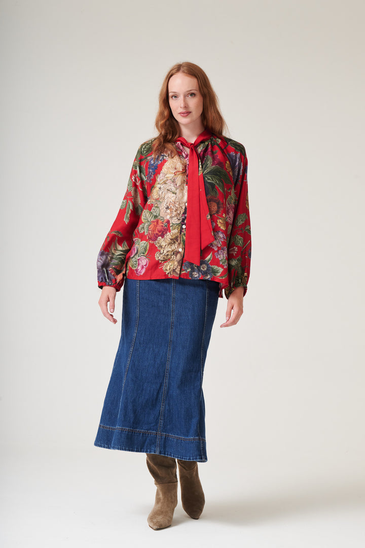 Primula Berry Pussy Bow Blouse