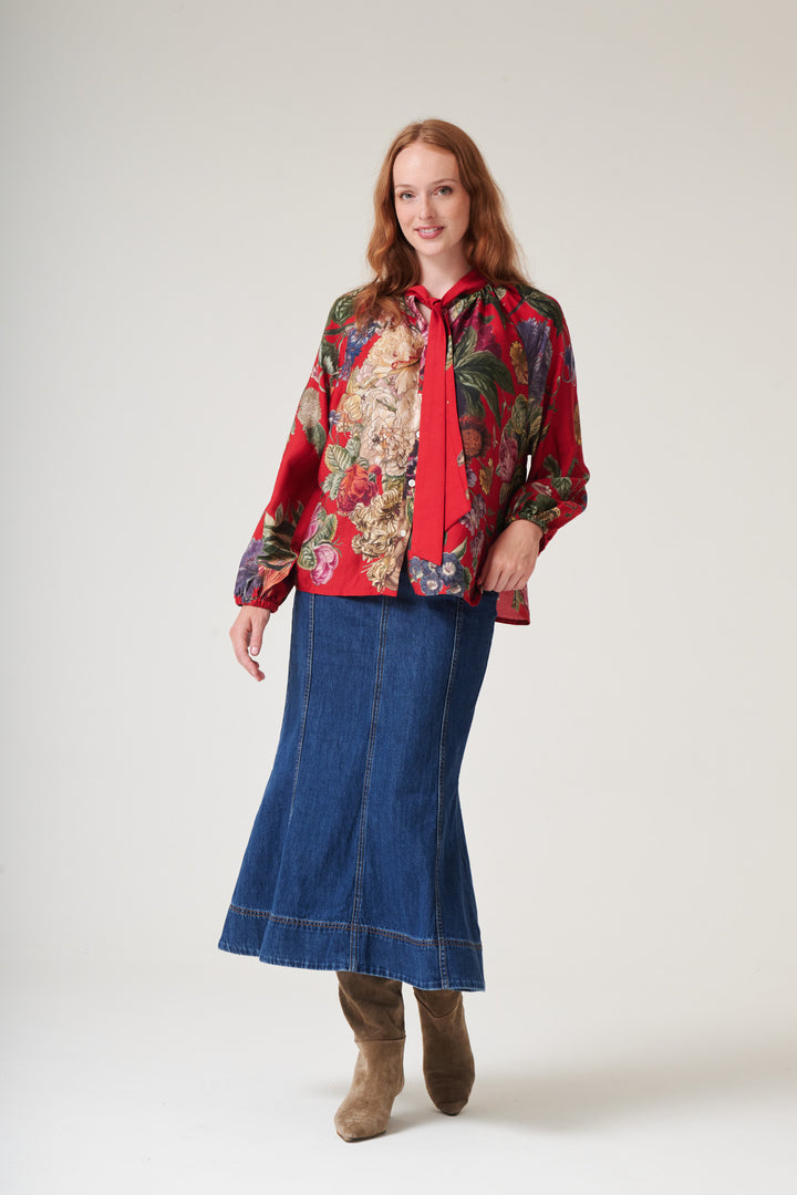 Primula Berry Pussy Bow Blouse